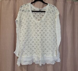 Free People Ivory Crochet Layered Knit Top